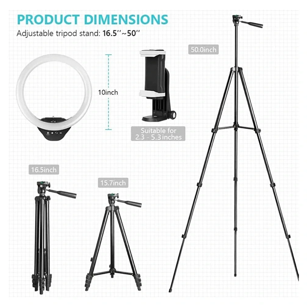 Sensyne 10'' Ring Light with 50'' Extendable Tripod Stand with Phone Holder